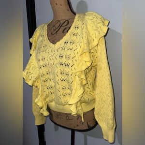 Marc New York- Andrew Marc Yellow Ruffled Knit Sweatshirt